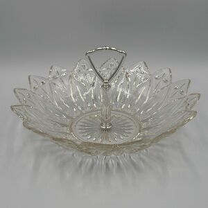 VTG Federal Glass Pedal Line #2829 Clear 10 1/8" Serving Bowl w/Metal Handle